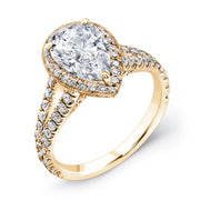 Pear Shaped Halo Engagement Ring Double Band - Diamond Love Inc.