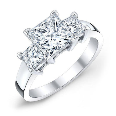 Three Stone Princess Cut Engagement Ring Silver- Diamond Love Inc