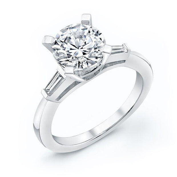 Round Cut Engagement Ring with Baguette Side Stones - Diamond Love Inc.